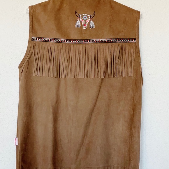 MILTON FUNWEAR Western Suede Vest Fringe Rodeo Longhorn embroidered Size Med - Picture 2 of 7